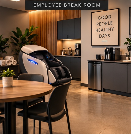 Lemo massage chair in a employee break room