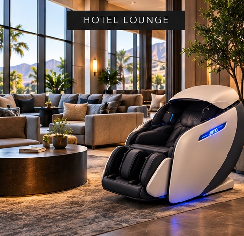 Lemo massage chair in a hotel lounge